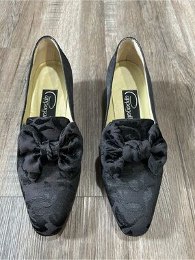 Vintage Cappagallo Black Brocade Bow Loafers | Dark Academia Whimsigoth size 9.5